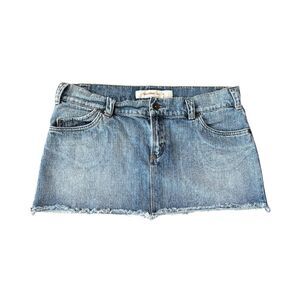 Vintage Y2K Mossimo Blue Denim Distressed Junior Mini Skirt